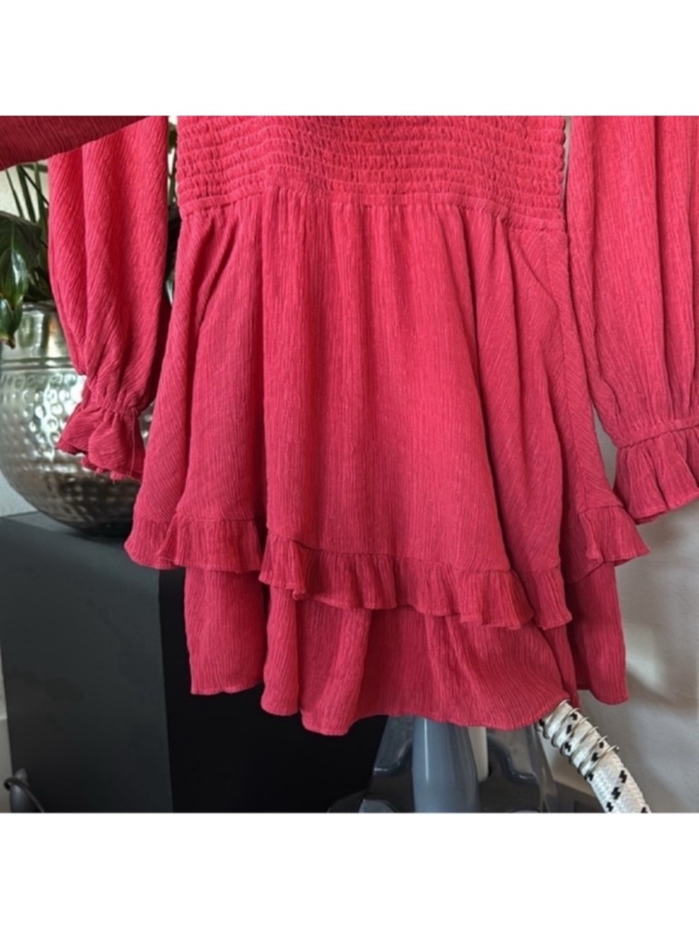 Hello Molly  Lost Somebody Gauze Long Sleeve Mini Dress Sz S/4 Front Tie Ruffles - Picture 8 of 16